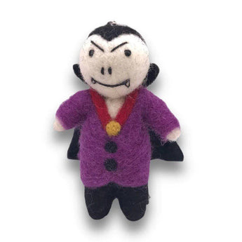 Felt Halloween vampire decoration by Amica, featuring a spooky vampire figure with red cape and fangs, perfect for Halloween decor.