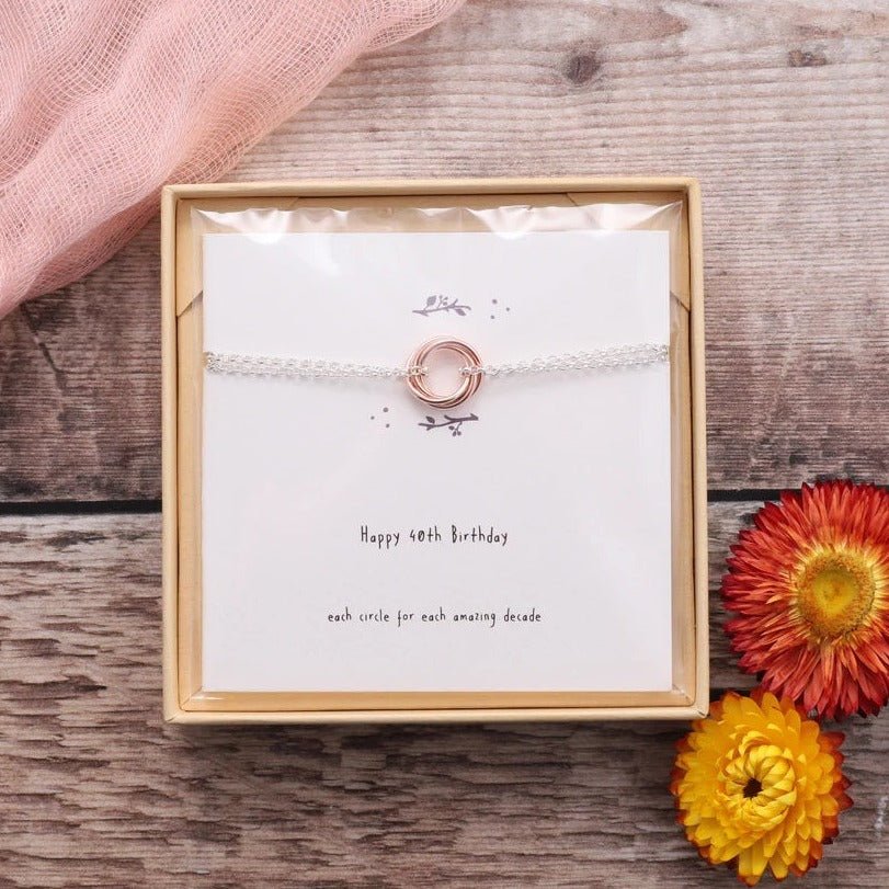 Happy 40th Birthday Rose Gold Bracelet On Card - Bumble Living