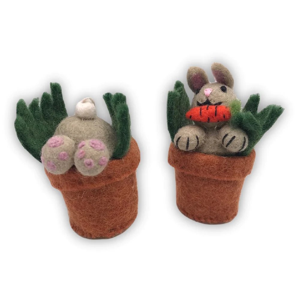 Hello & Curious Bunnies in Flower Pot Felt Decoration - Bumble Living