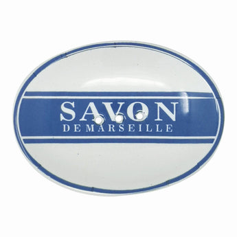 Horizontal blue ceramic soap dish by Casa Verde featuring a sleek rectangular design with a drainage slot and smooth finish.