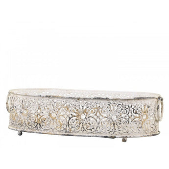 Lace design tray candle holder by Chic Antique with intricate lace pattern and a flat tray base for decorative candles