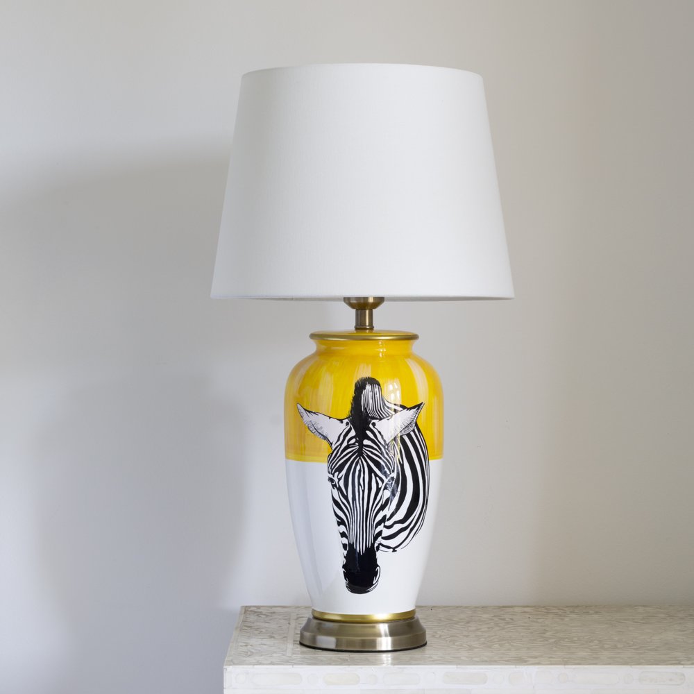 Lamp Zebra With White Shade - Bumble Living