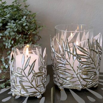 Chic Antique large leaf décor candle holder with intricate leaf design, crafted for elegant home décor.