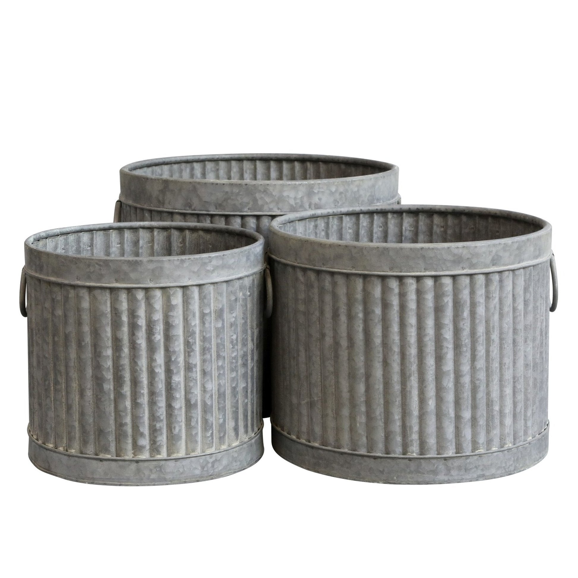 Large Round Grooved Metal Planter - Bumble Living