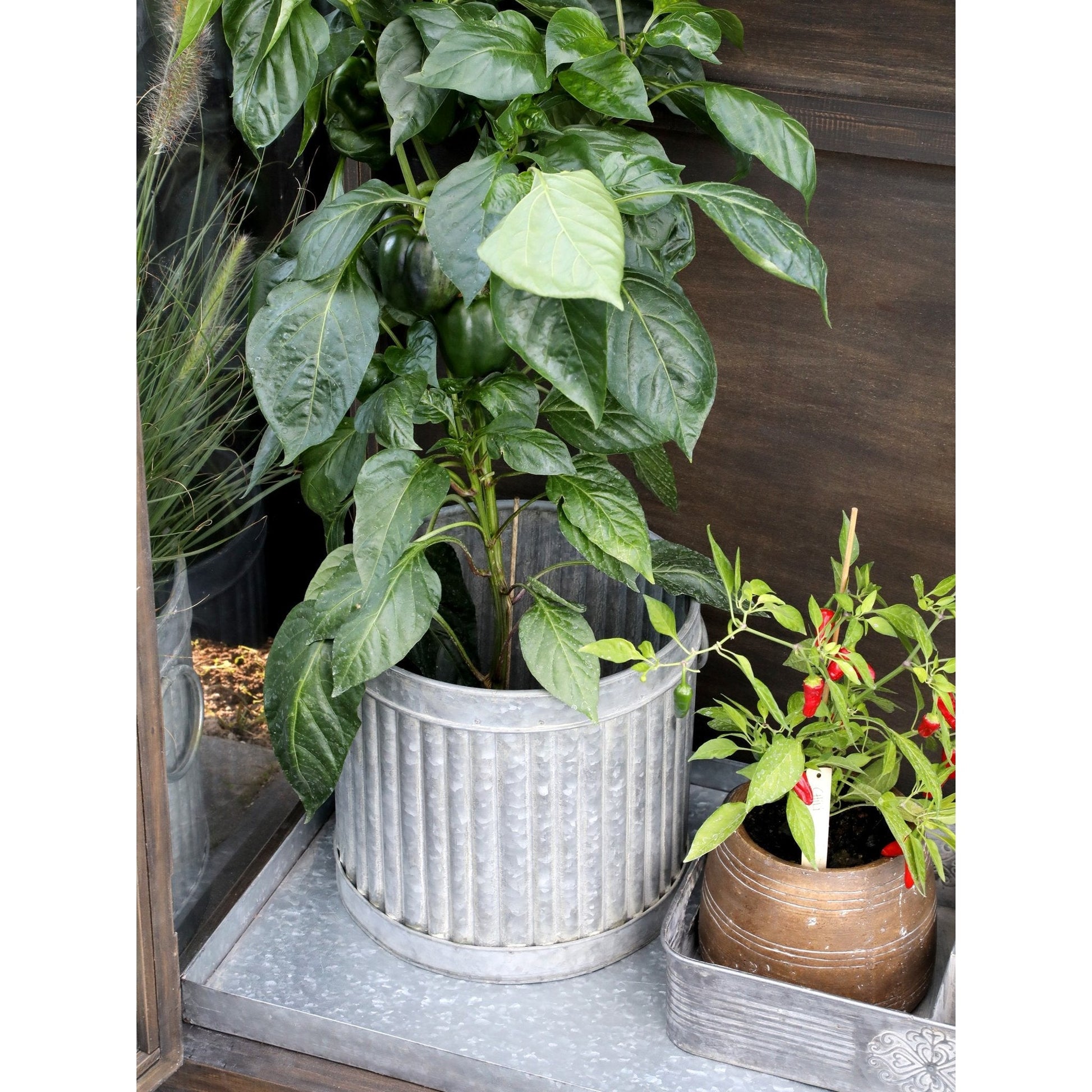 Large Round Grooved Metal Planter - Bumble Living