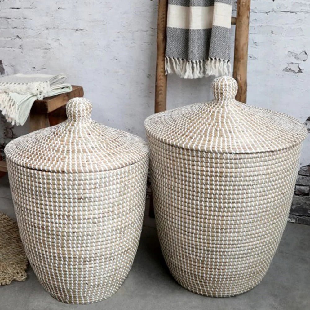Large Seagrass Wicker Basket with Lid - Bumble Living