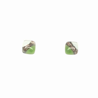 Lime green and white bubble stud earrings by Bumble Living, medium size, showcasing round, colorful earrings with a glossy finish.