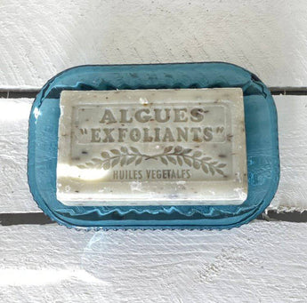 Grand Illusions Marseilles Soap with algae exfoliant, 125g, natural soap bar featuring green algae for gentle cleansing and exfoliation.