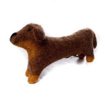 Medium Frankie the Long Sausage Dog felt decoration by Amica, showcasing a cute, elongated felt dog with detailed features.