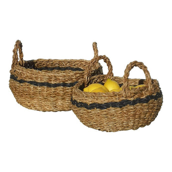 Medium Hogla Stripe Basket by Casa Verde, woven wicker basket with striped design, perfect for storage and home decor.