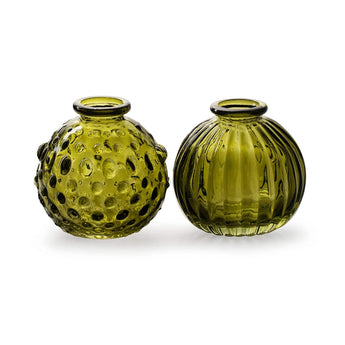 Moss green glass Bubble Round Jive Vase by Casa Verde with a textured, rounded shape and bubble details.