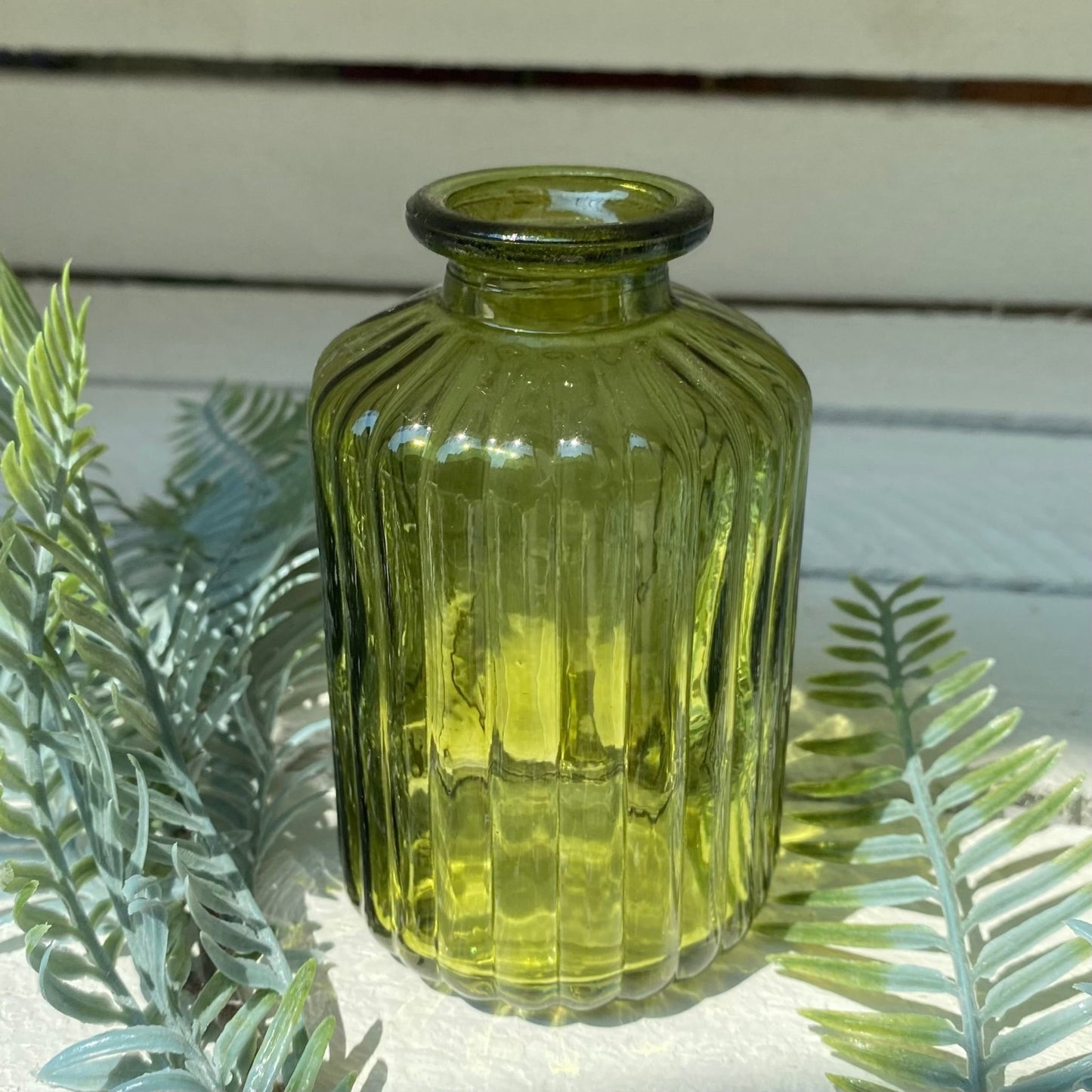 Moss Green Vertical Pattern Bottle Vase - Bumble Living
