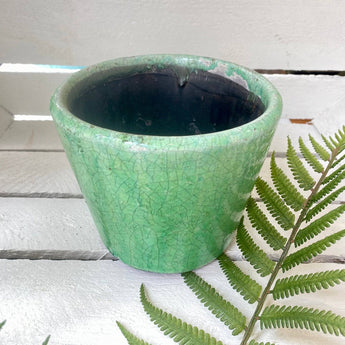 Old style Dutch pots by Grand Illusions in blue and green with six assorted traditional designs, showcasing detailed craftsmanship.