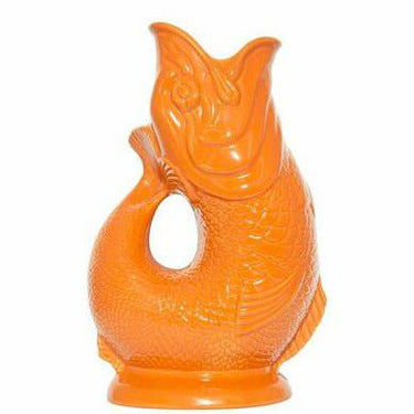 Large orange Gluggle Jug by The Gluggle Jug Factory, classic ceramic water pitcher with a spout and decorative design.