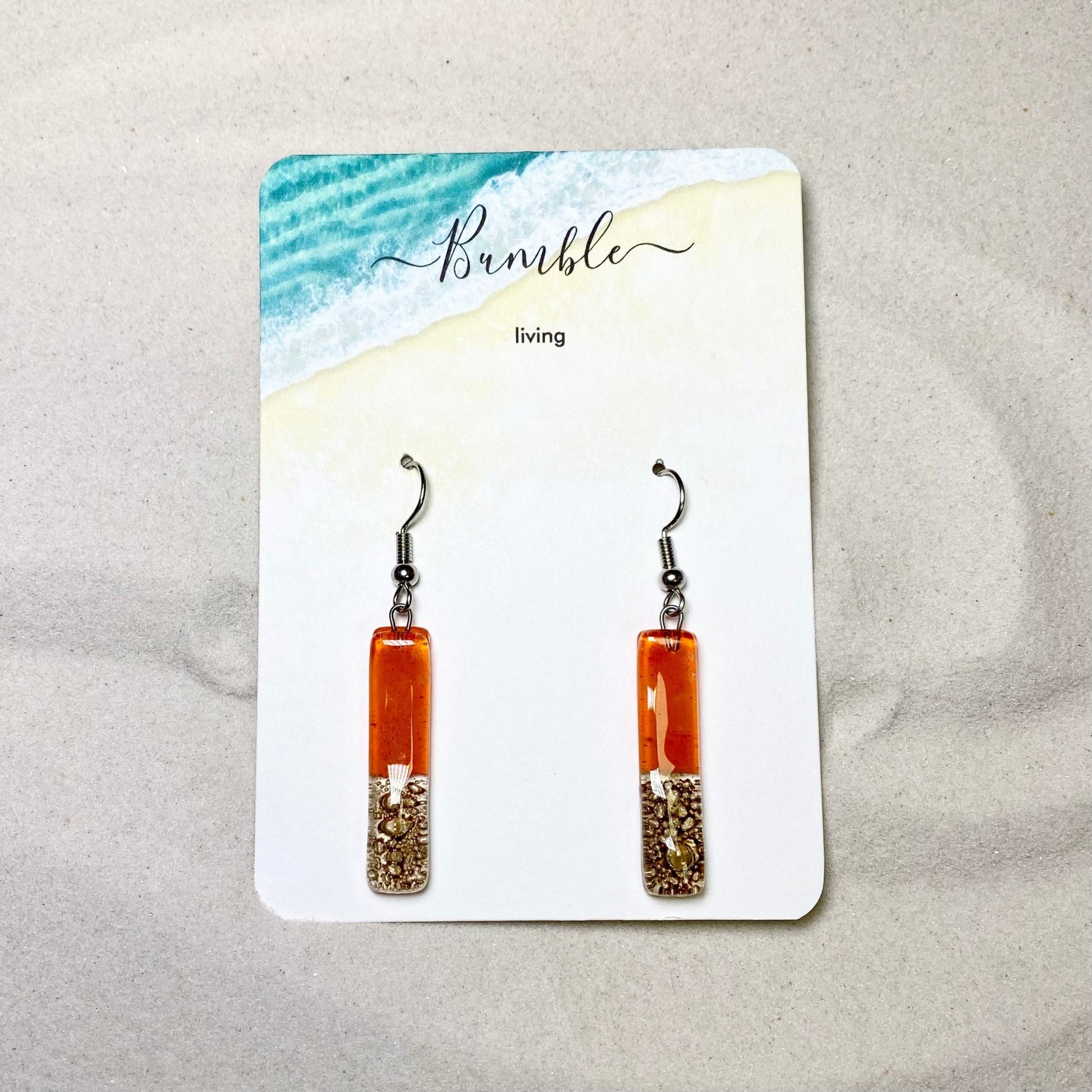 Orange & Sand Long Bar Glass Drop Earrings - Bumble Living