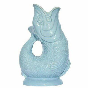 Pale blue Mini Gluggle Jug by The Gluggle Jug Factory, featuring a classic ceramic design with a spout and decorative details.