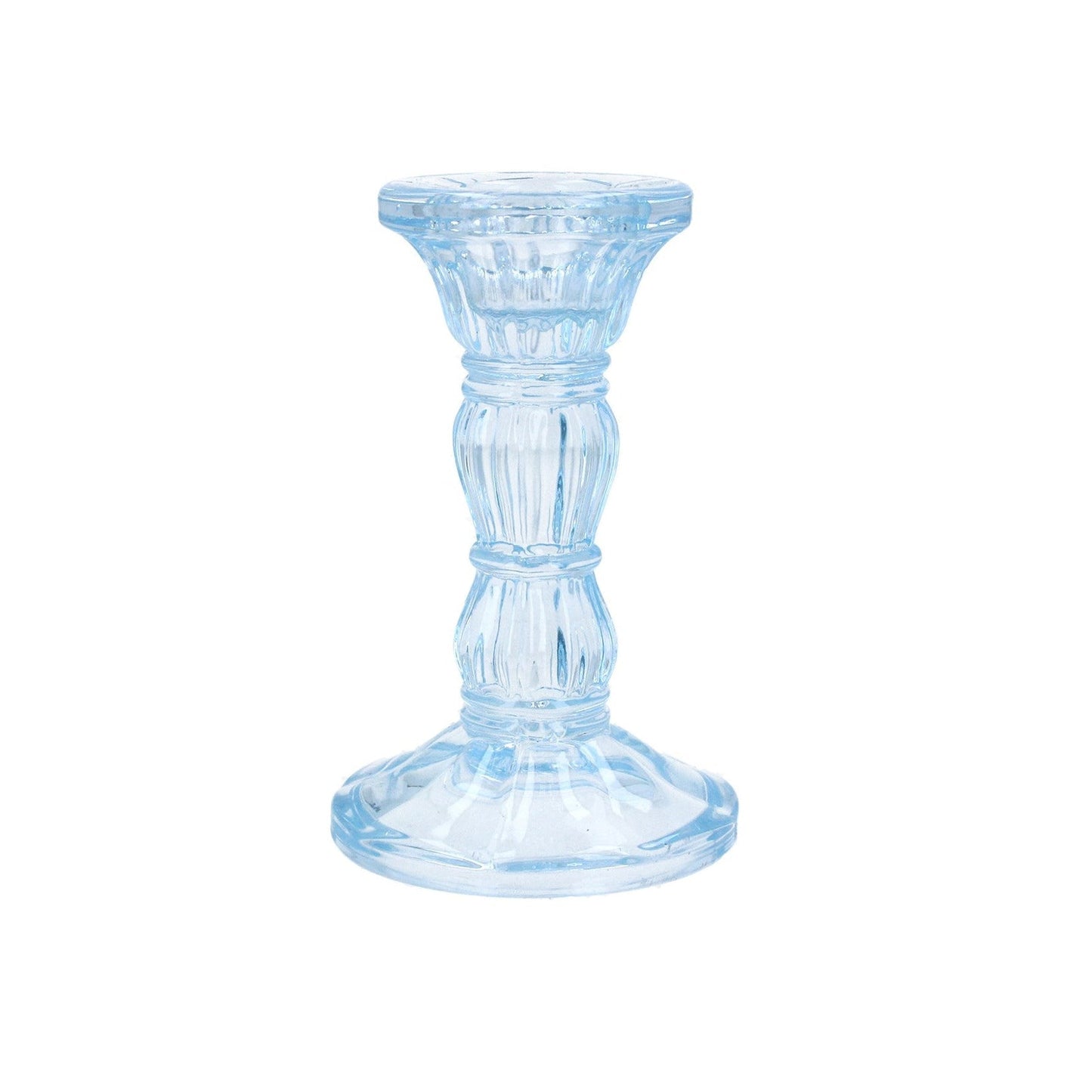 Pastel Blue Glass Candlestick 10cm - Bumble Living