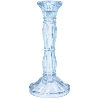 Pastel blue glass candlestick holder from Gisela Graham, 15cm tall, with a smooth, elegant design for decorative candle display.