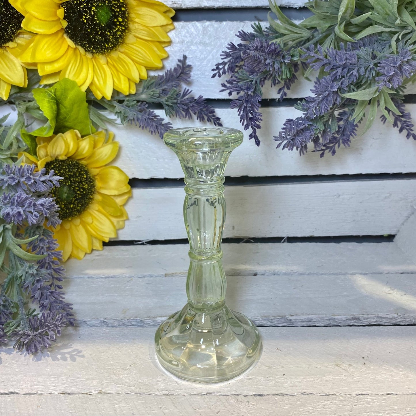Pastel Green Glass Candlestick 20cm - Bumble Living