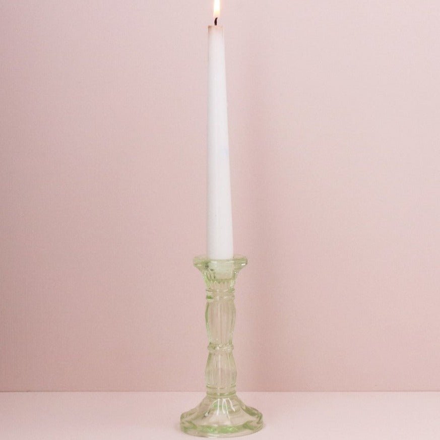 Pastel Green Glass Candlestick 20cm - Bumble Living