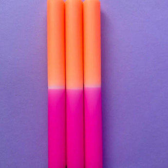 Set of three Peach Melba Dip Dye Dinner Candles by Colour Emporium, featuring elegant peach and pink gradient designs.