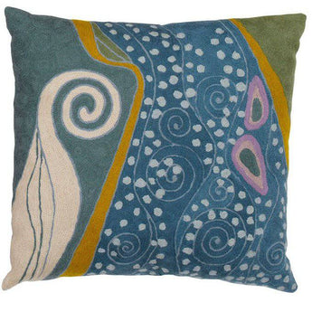 Decorative 18-inch Peacock Swirl Cushion by Decoish featuring vibrant peacock feather-inspired pattern and plush fabric.