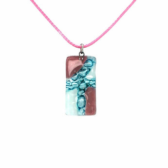 Pink and blue bubble glass rectangle pendant by Bumble Living, showcasing a colorful, handcrafted pendant with bubble details.