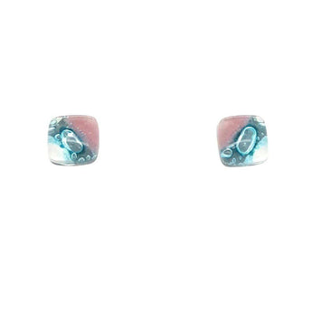 Pink and teal bubble glass earrings by Bumble Living featuring medium-sized, colorful, rounded glass design.