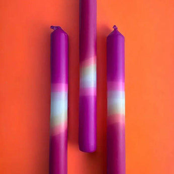 Pink Inferno Dip Dye Dinner Candle Trio by Colour Emporium with vibrant pink and orange gradient dip dye design.
