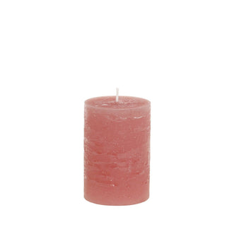 Raspberry Macon Pillar Candle by Chic Antique, 40-hour burn time, showing a decorative pink candle on a white surface.