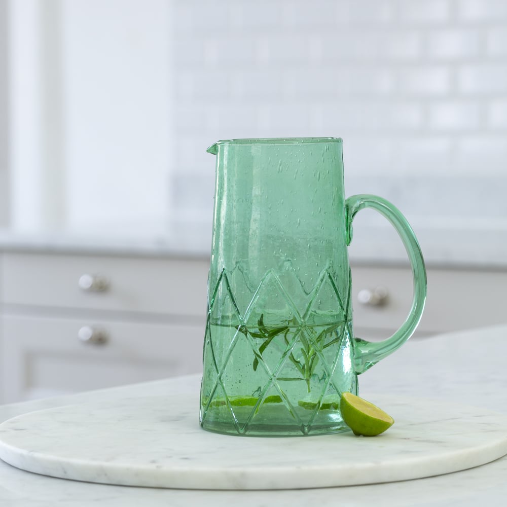 Recycled Bubble Glass Jug Sea Green - Bumble Living