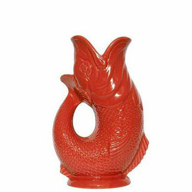 Large red Gluggle Jug by The Gluggle Jug Factory, featuring a distinctive spout and traditional ceramic design.