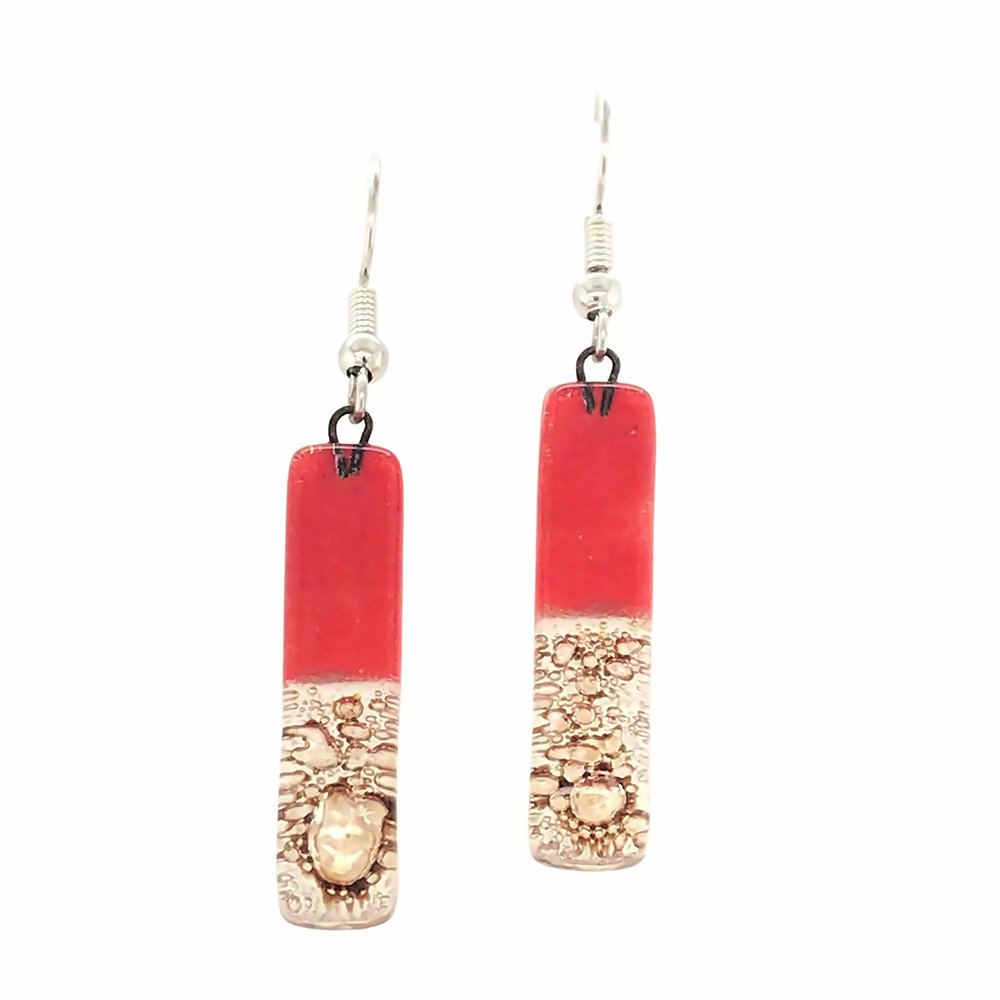 Red & Sand Long Thin Glass Drop Earrings - Bumble Living