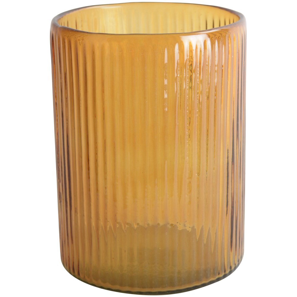 Ribbed Hurricane Glass Vintage Amber Large - Bumble Living