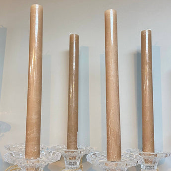 Rustic caramel-colored dinner candle by Grand Illusions, 23x270mm, with a textured, natural finish suitable for elegant table settings.