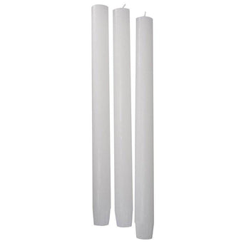 White Rustic Dinner Candle by Grand Illusions, tall taper candle with a textured, rustic finish suitable for elegant table settings.