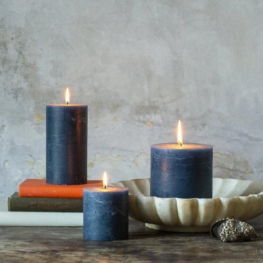 Rustic Pillar Candle Inky Blue 100x100mm - Bumble Living
