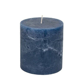 Rustic Inky Blue pillar candle by Grand Illusions, 70x75mm, with a textured, weathered finish and cylindrical shape.