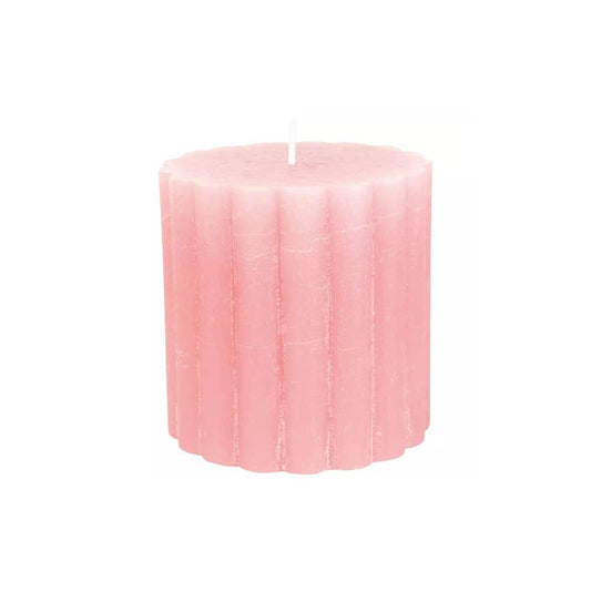 Rustic Scalloped Pillar Candle Dusky Pink 100x100mm - Bumble Living