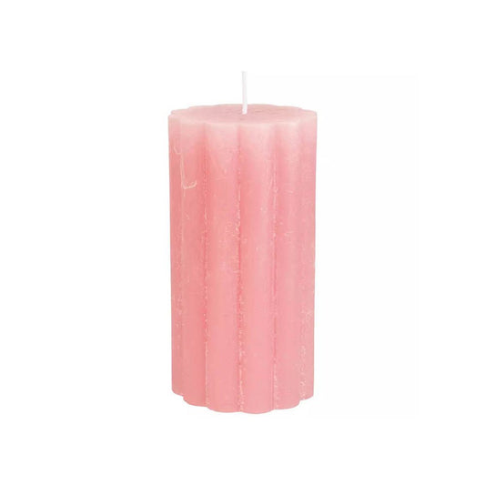 Rustic Scalloped Pillar Candle Dusky Pink 70x130mm - Bumble Living