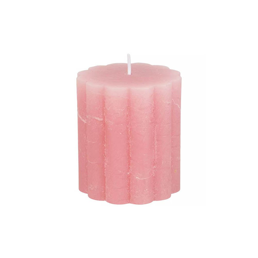 Rustic Scalloped Pillar Candle Dusky Pink 70x75mm - Bumble Living
