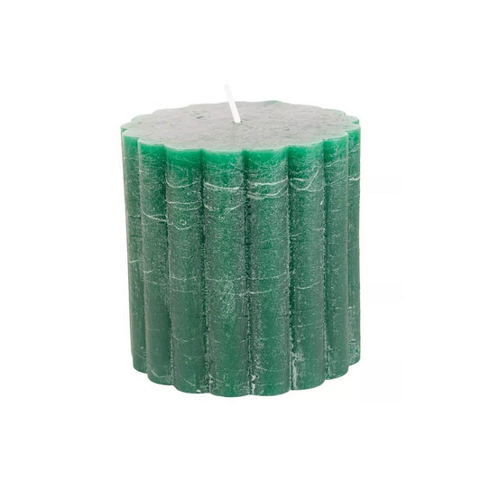 Rustic Scalloped Pillar Candle Emerald 100x100mm - Bumble Living
