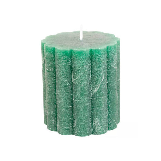 Rustic Scalloped Pillar Candle Emerald 70x75mm - Bumble Living
