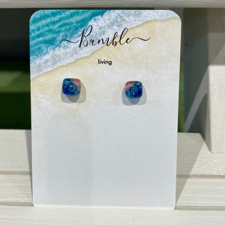 Sea Blue and Pink Bubble Glass Earrings - Bumble Living
