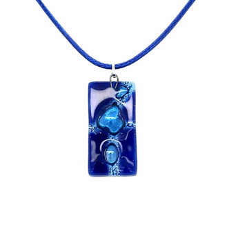 Sea blue bubble glass pendant by Bumble Living, rectangular bar design with textured bubble pattern, perfect for modern jewelry.