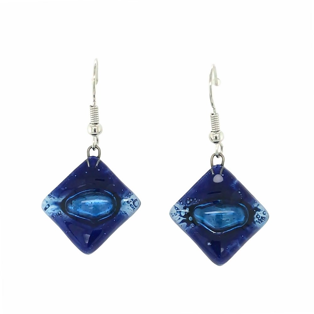 Sea Blue Diamond Glass Drop Earrings - Bumble Living