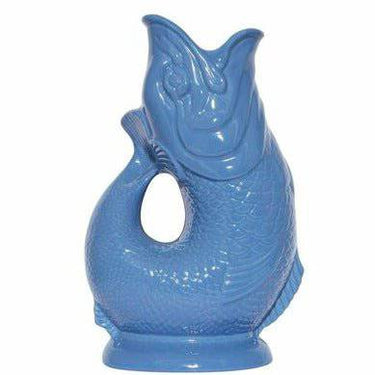 Sea Blue Original Gluggle Jug XL from The Gluggle Jug Factory, featuring a classic ceramic design with a decorative fish spout.