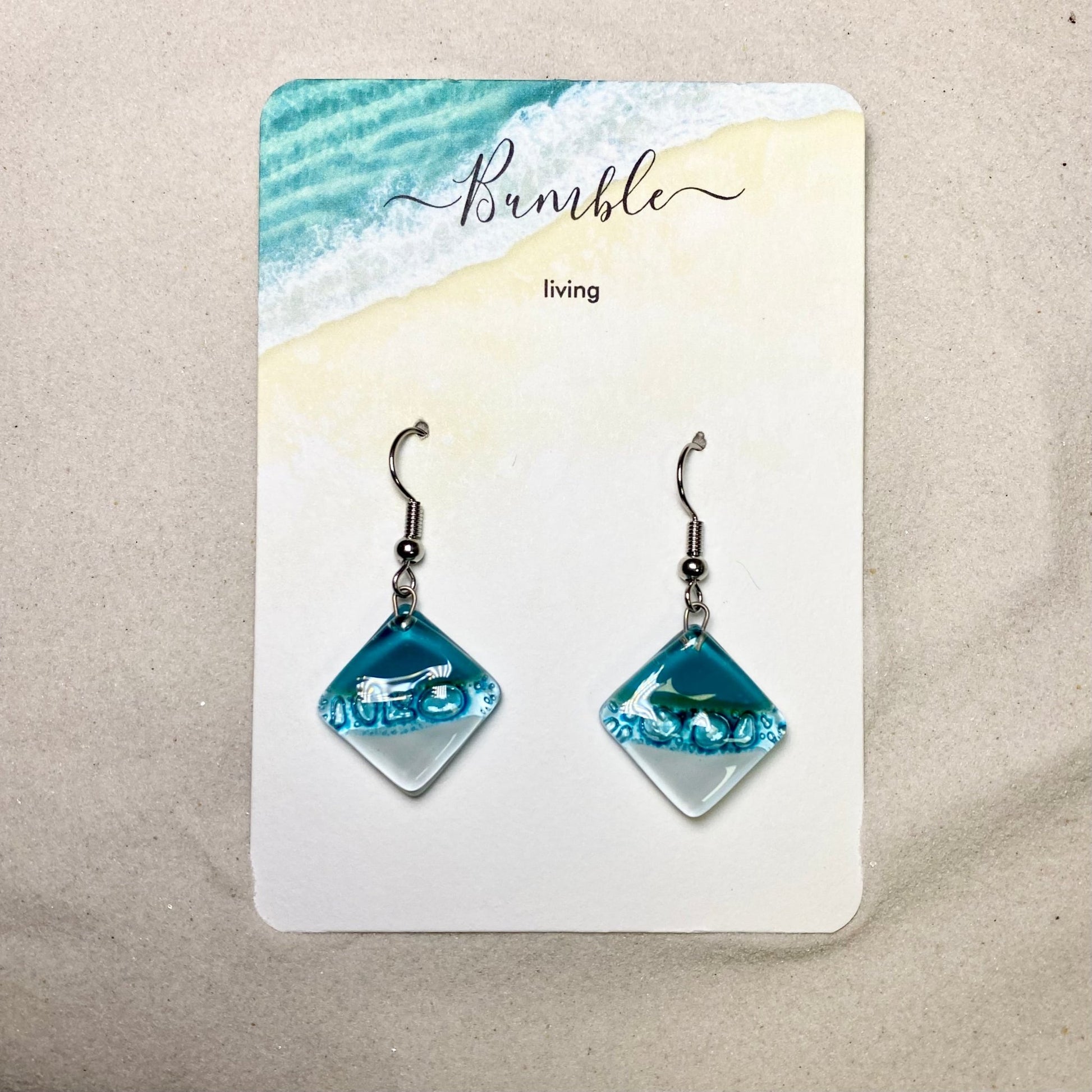 Sea Blue & White Bubble Diamond Shape Drop Earrings - Bumble Living