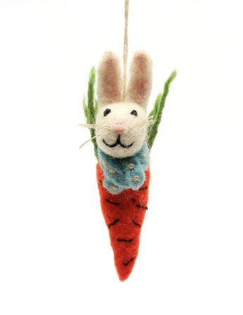 Amica felt bunny swaddling decoration with soft pink and white felt, designed as a cute nursery decor accessory.