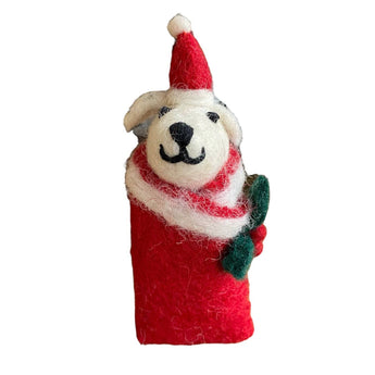 Felt decoration of swaddling puppies by Amica, featuring soft, detailed felt animals suitable for nursery or home decor.